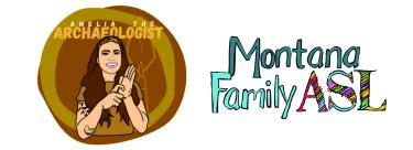 Amelia the Archaeologist and Montana Family ASL logos