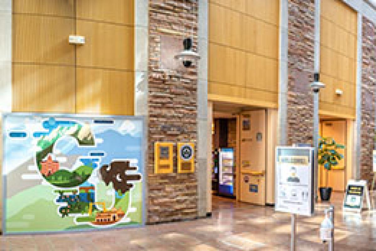 atrium in the UMC with CU mural