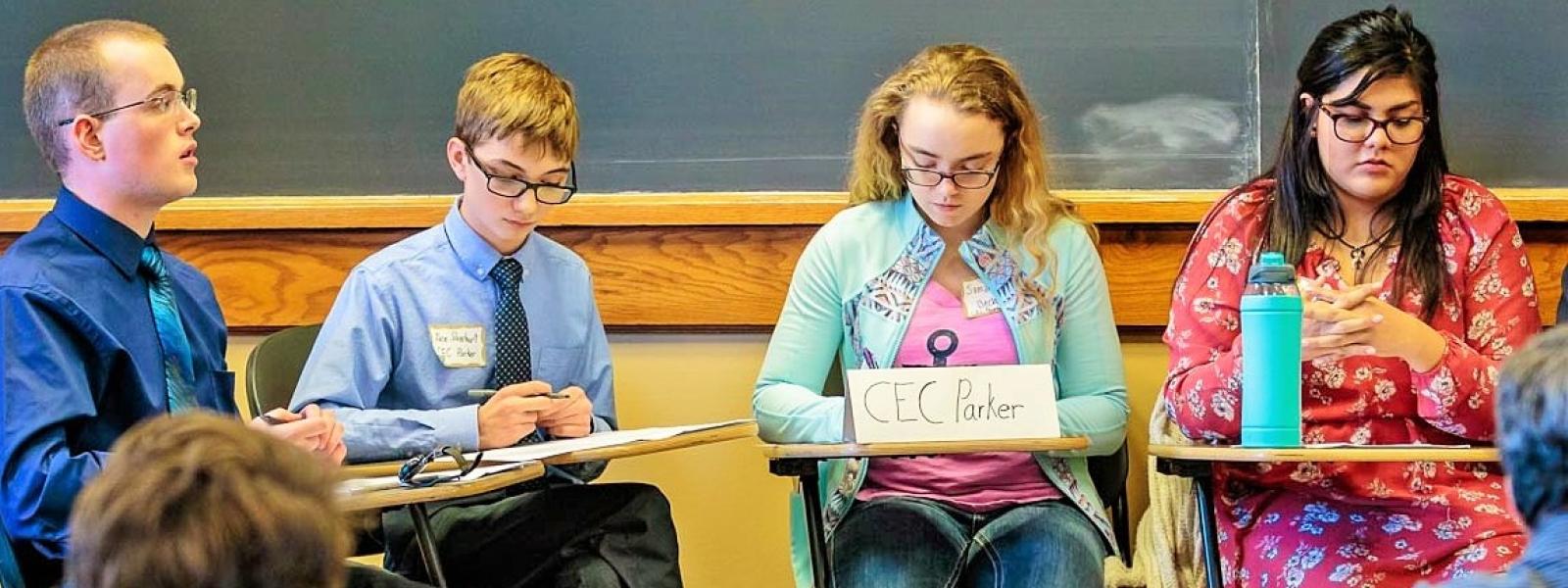 Colorado Early Colleges Parker competing in the 2017 Colorado High School Ethics Bowl Tournament, sponsored by CVSP