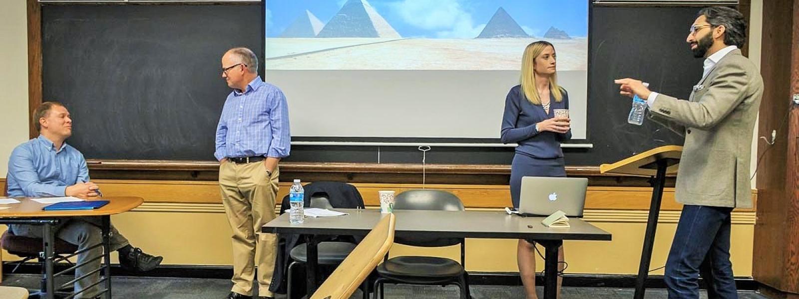 Mark Jensen (USAF), Derek Matravers (Open University), Helen Frowe (Stockholm), and Adil Haque (Rutgers Law) at the 2017 Morris Colloquium on Cultural Property and the Ethics of War