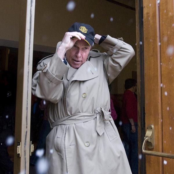 CU President Bruce Benson bundles up after the CWA Keynote Address