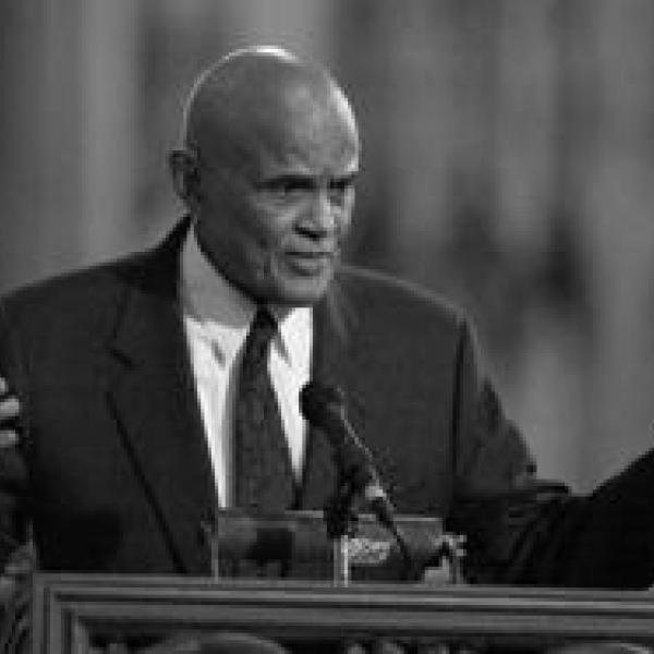 Harry Belafonte speaking at the Conference on World Affairs