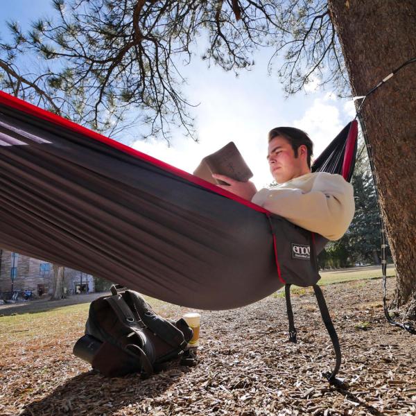 student in a hammock