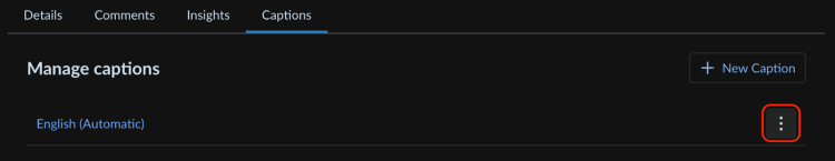 Caption menu button is highlighted for the English automatic captions.
