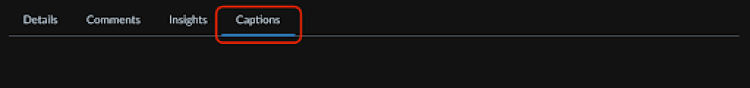 The Captions tab highlighted within the Media Details tablist.
