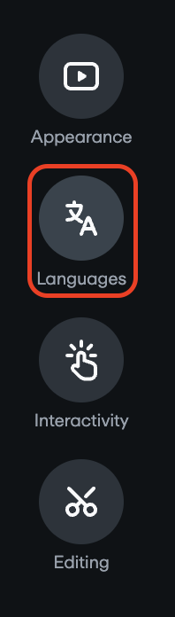 Menu options for appearance, languages, interactivity, and editing. The languages option is outlined in red to highlight its location.