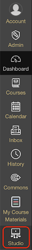Screenshot of Canvas navigation bar with the Studio option highlighted.
