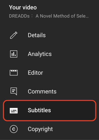 The location of the Subtitles page is outlined in the video's navigation menu.