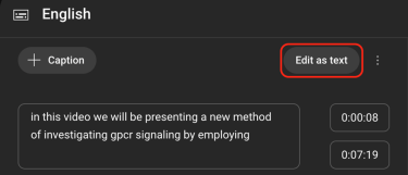 The caption editing interface, with a button labeled Edit as Text in the top right corner