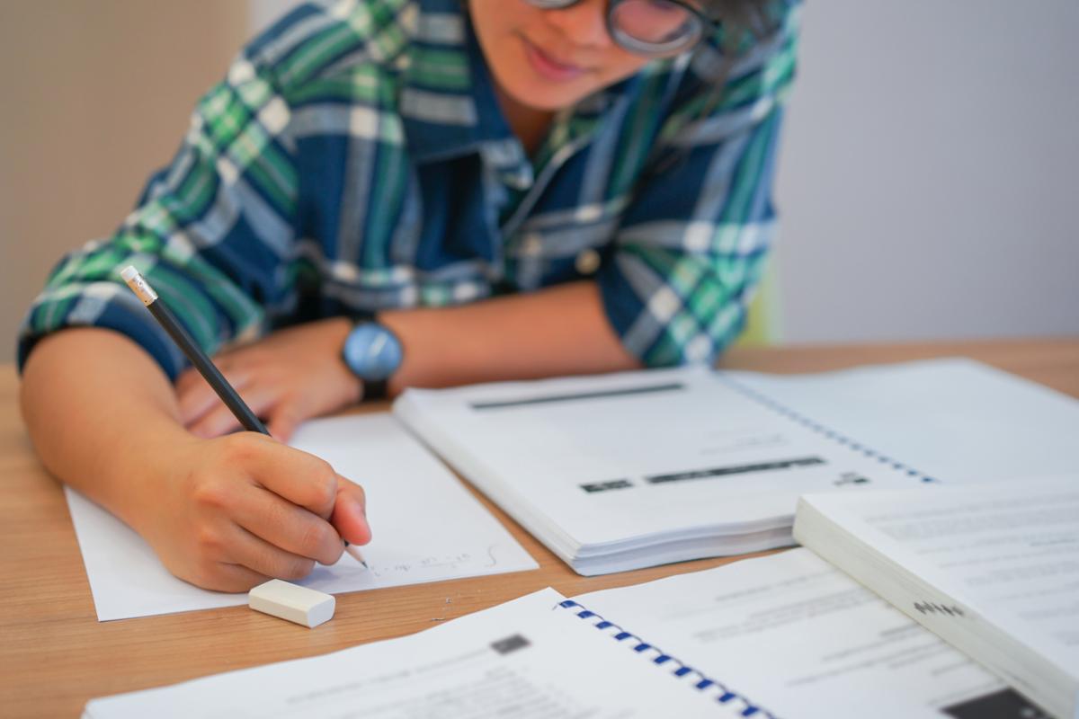 woman working on a test