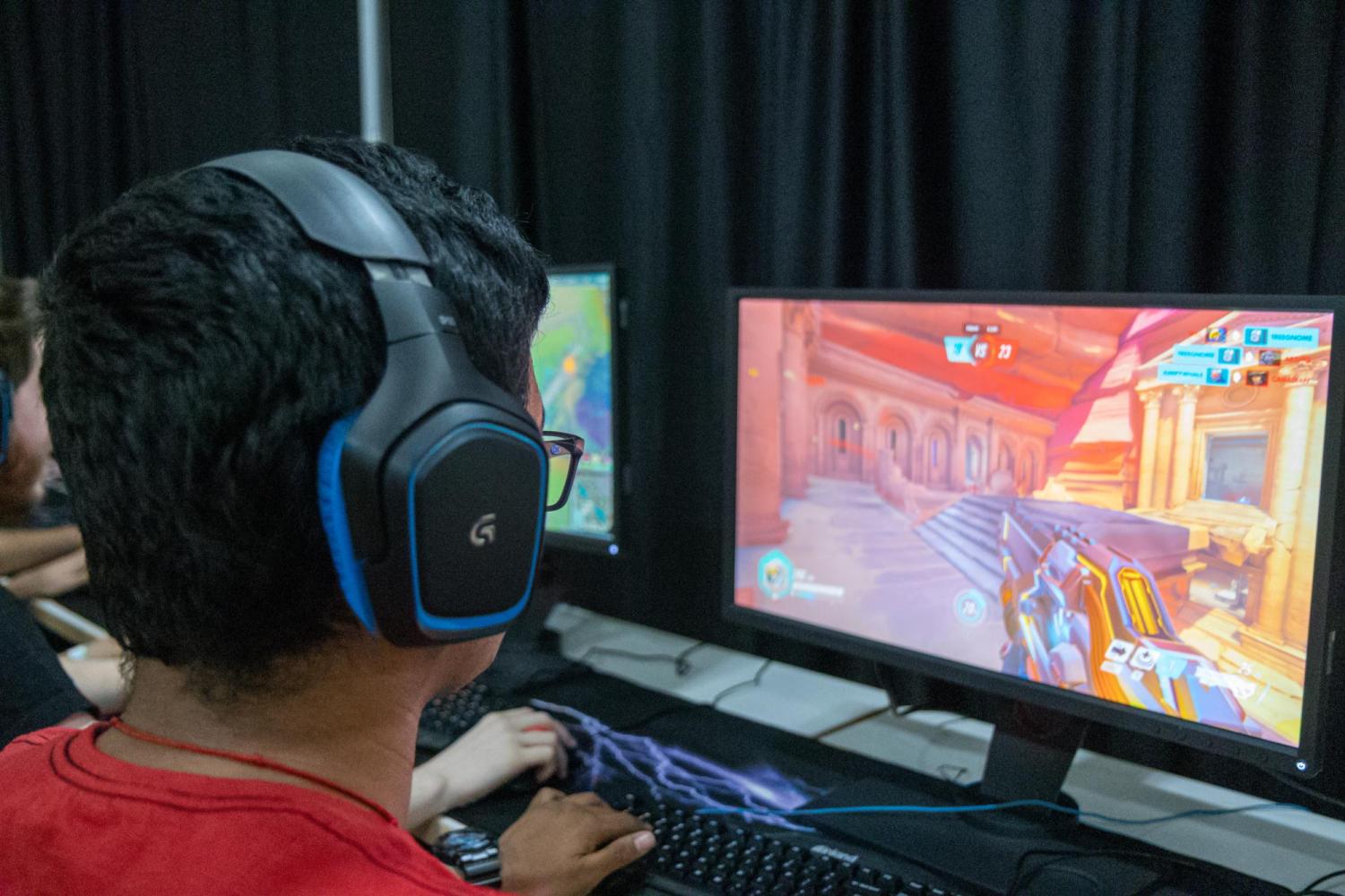student playing a video game