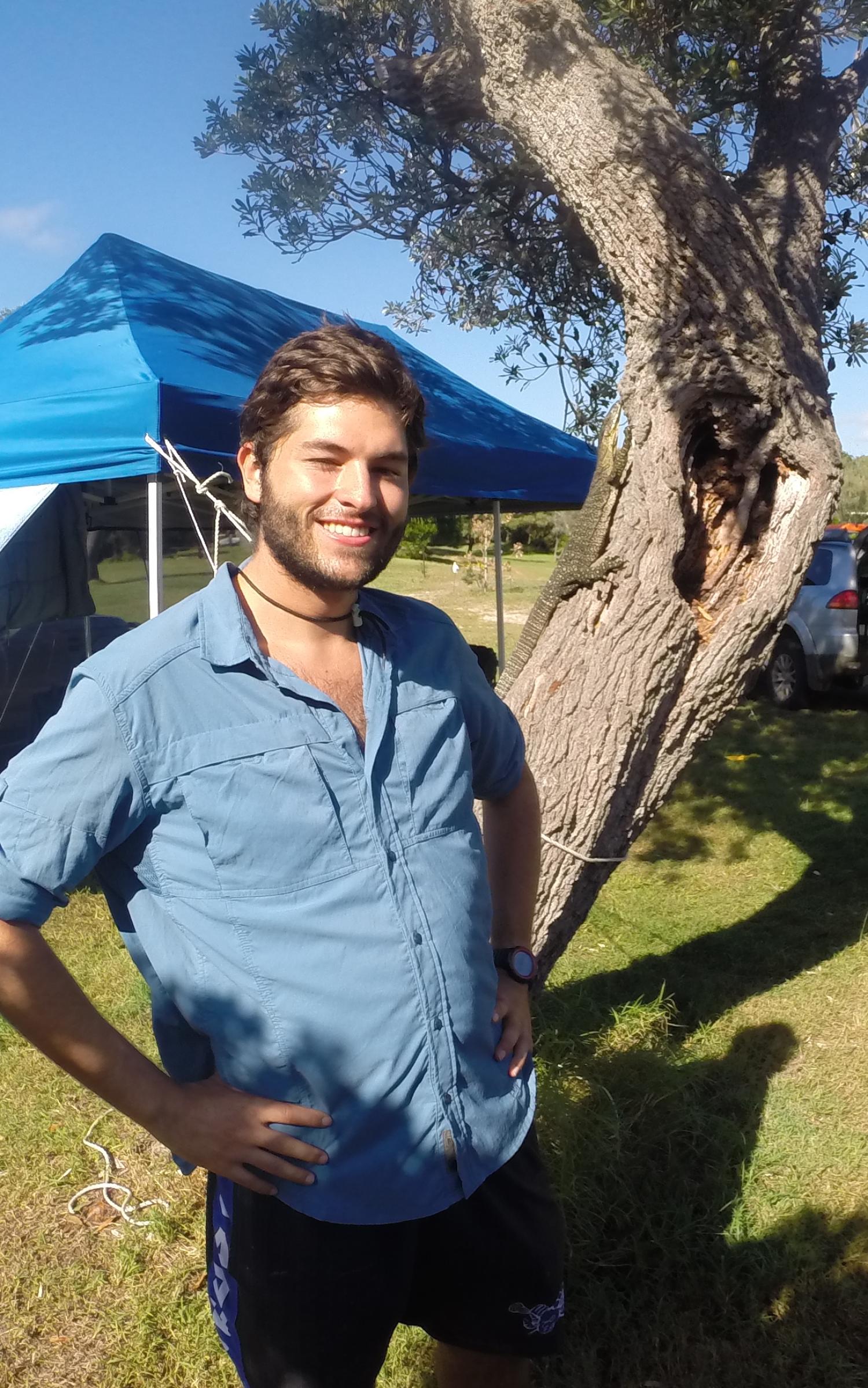 Zach enjoying a moment of shade during a day of research