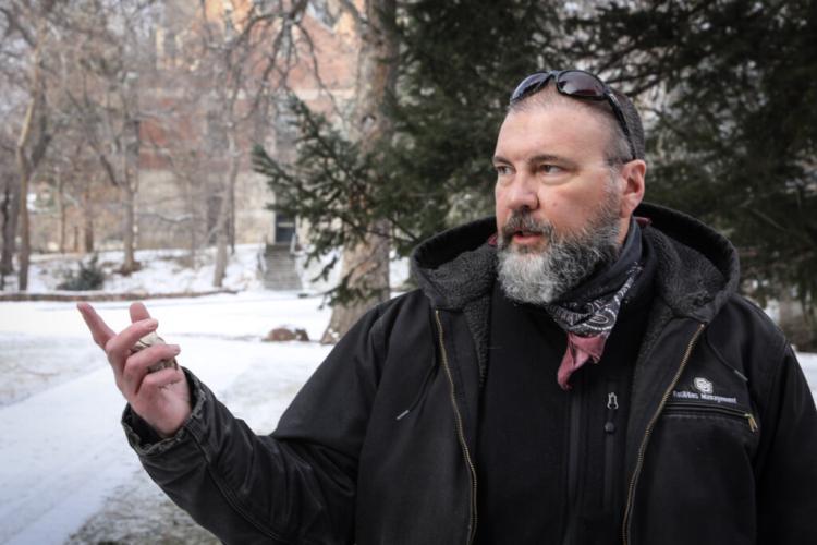 Vince Aquino, CU Boulder forestry supervisor, talks about the “Old Main Cottonwood” on Thursday, Jan. 20, 2022.