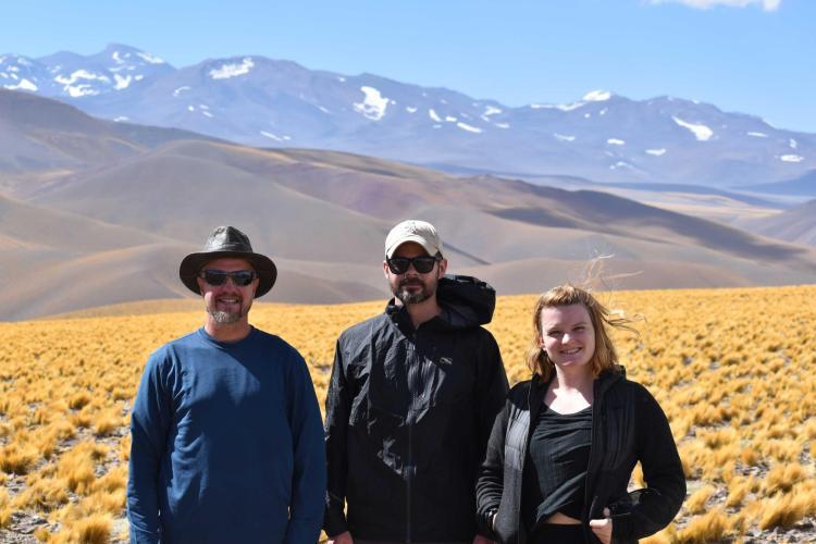 Left to right: Brian Hynek, professor of geological sciences and LASP research associate; Adam Solon, graduate student in ecology and evolutionary biology; and Amanda Steckel, graduate student in geological sciences and LASP.