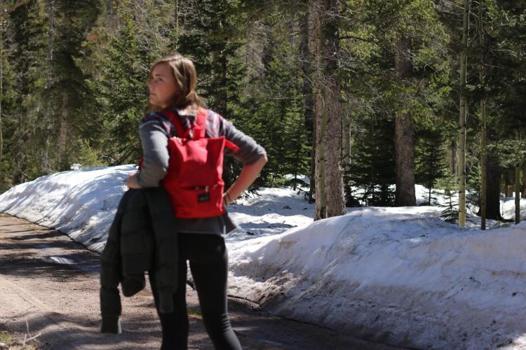 Rutledge walking in snowy trail in boulder co
