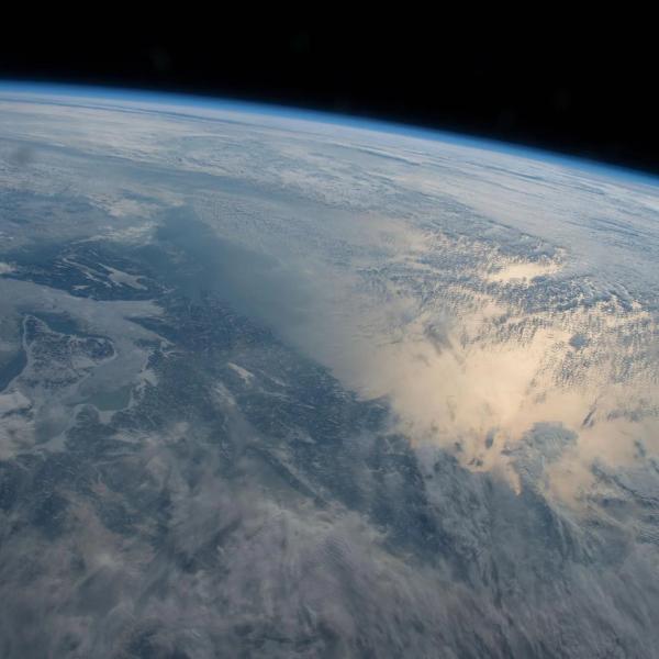 A cloud-covered Earth as seen from space