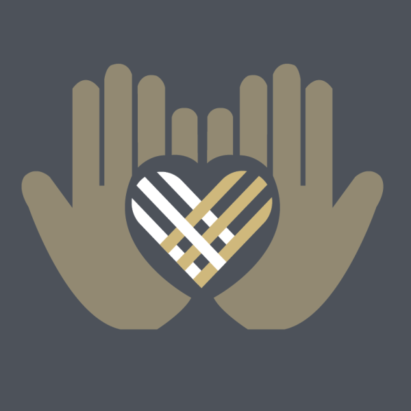 An illustration of two hands holding a heart, in CU Boulder colors