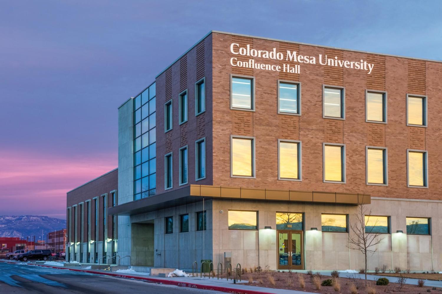 CMU's Confluence Hall at twilight