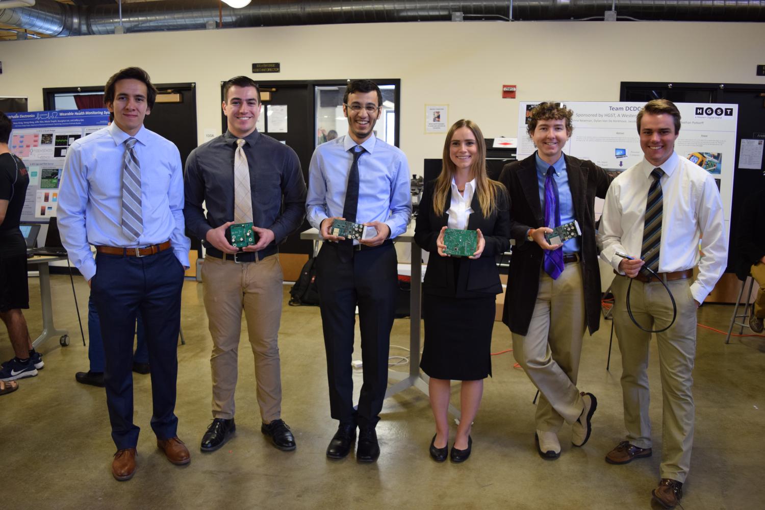 The six members of DC/DC at the 2017 Senior Design Expo.