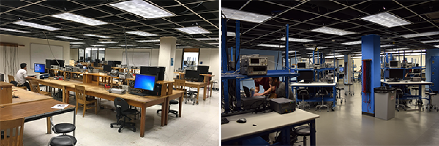 Before and after shots of the electronics lab.