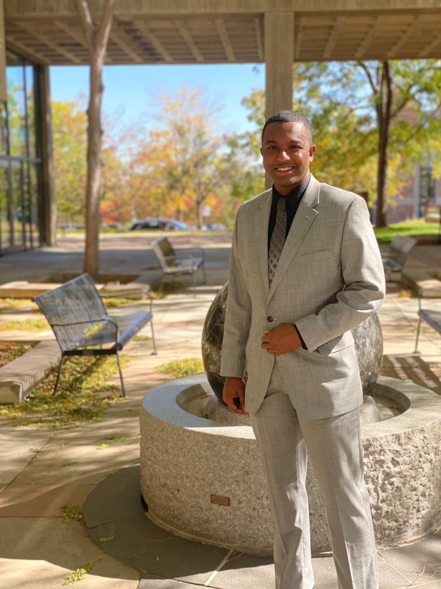 Xavion Cowans in the courtyard of the Engineering Center