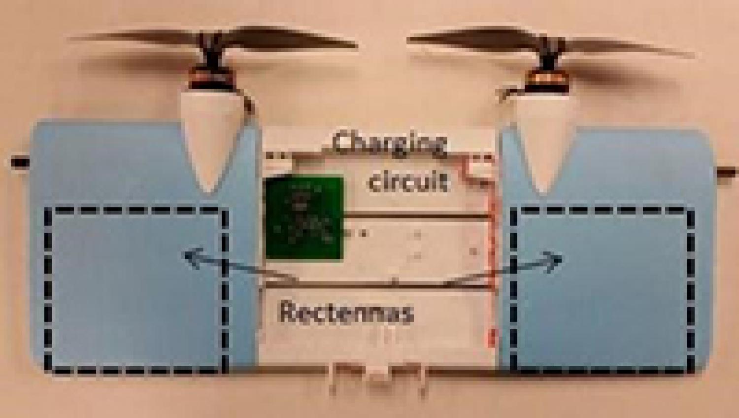 A diagram showing the location of rectennas and charging circuits on a UAV
