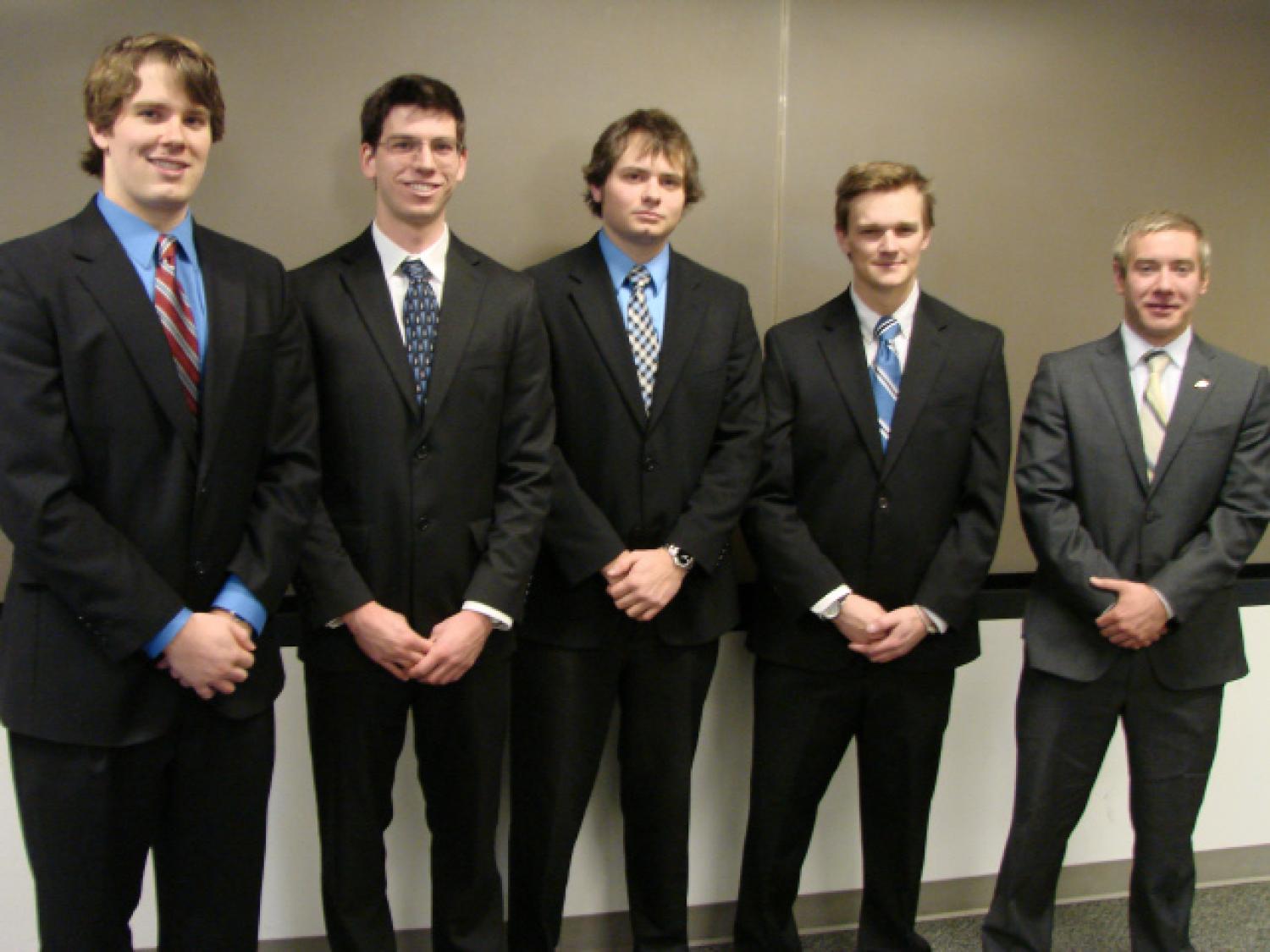 The five members of TornadoTrak, lined up in order of height