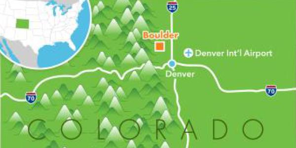 A map showing where Boulder is situated in Colorado and the U.S.
