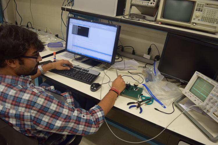 Student working in embedded systems lab