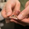 Jae-Woong Jeong holds his soft, stretchable acoustic sensor. 