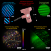 A graphic showing the microscope with some examples of the images it can capture