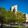 An exterior view of the Engineering Center, as viewed from the west entrance. 