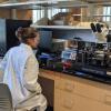 Aerospace engineering undergraduate student Charlotte Bellerjeau working in the Whiting Lab