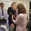 Lockheed Martin CTO Keoki Jackson and Distinguished Professor Zoya Popovic discuss a project in her RF laboratory
