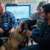 The team interacts with a real dog as part of their research. 