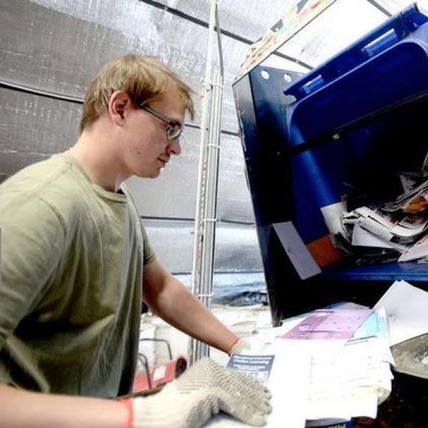 Student processing recycling