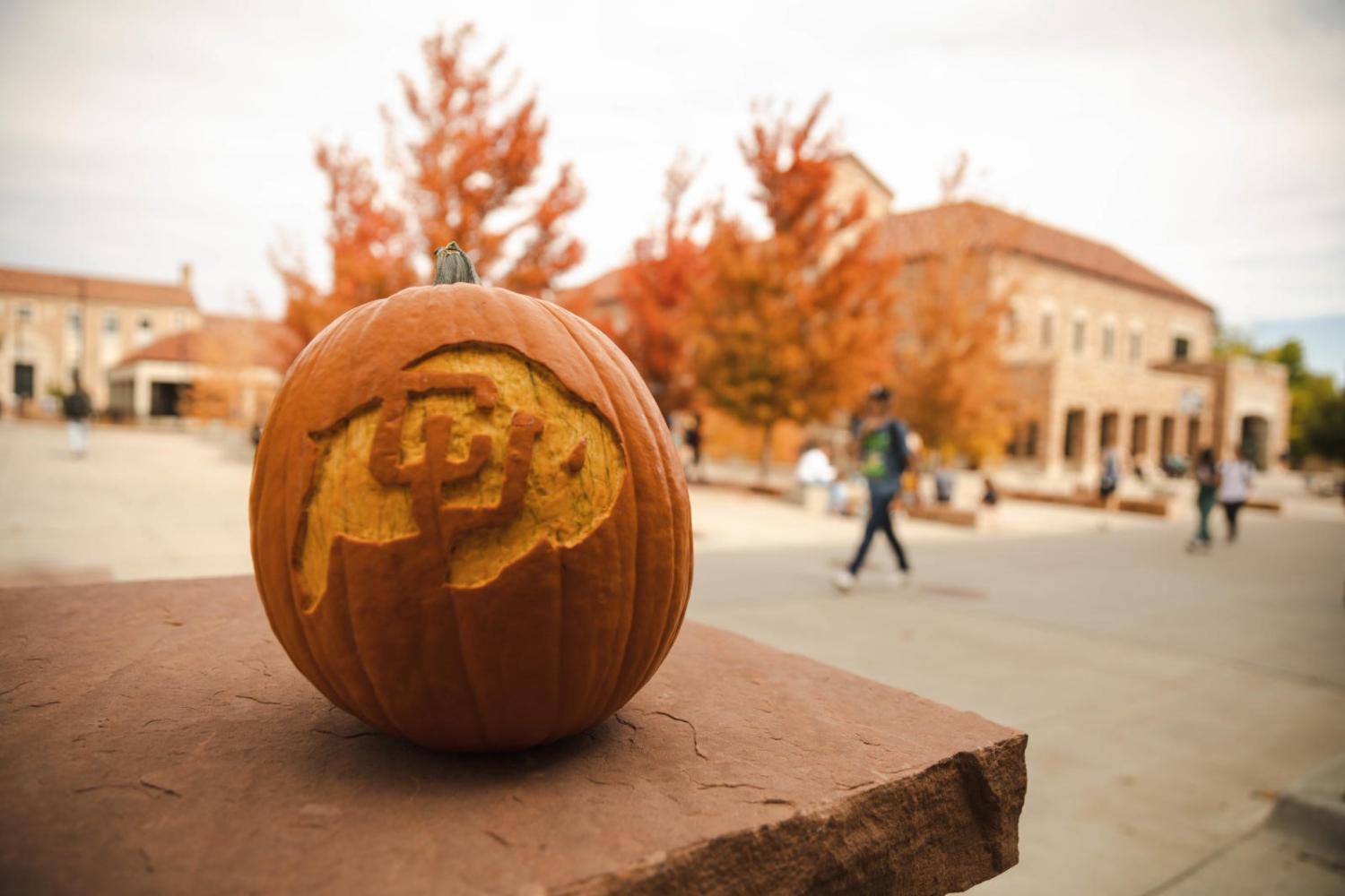 CU pumpkin on campus