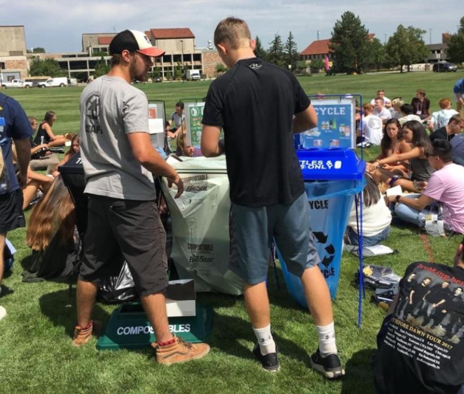 sorting trash on business field