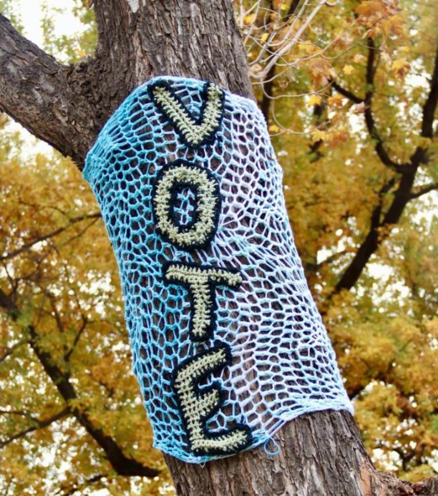 tree with vote scarf around it