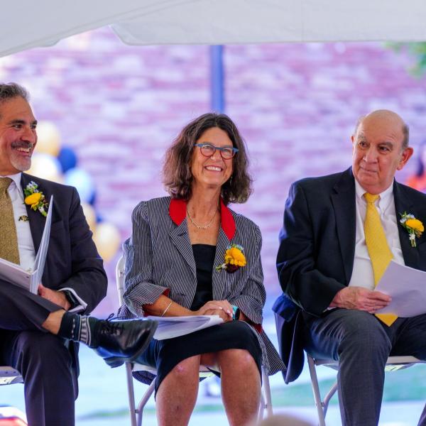 Chancellor Justin Schwartz, Dean Emerita Kathy Schultz, and Chancellor Emeritus Phil DiStefano,