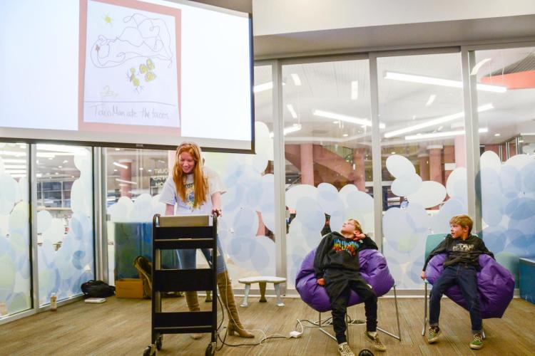 Gracie Filler presenting at the Boulder Public Library.