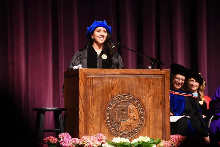 Ofelia Schepers speaking at graduation