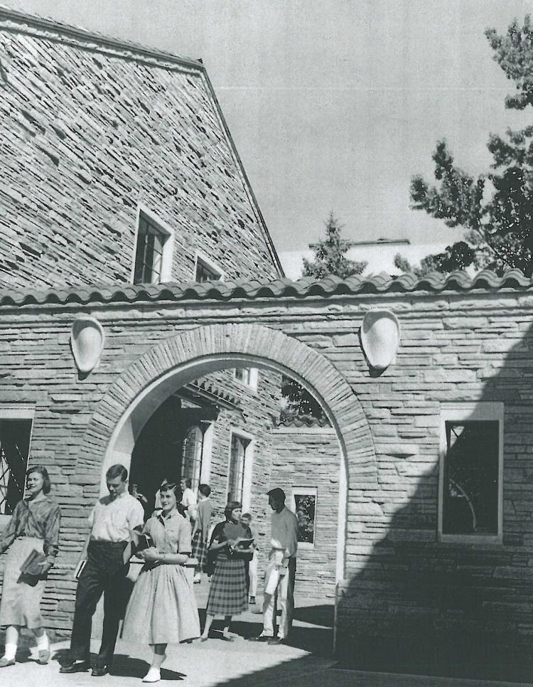 School of Education building and students, 1958