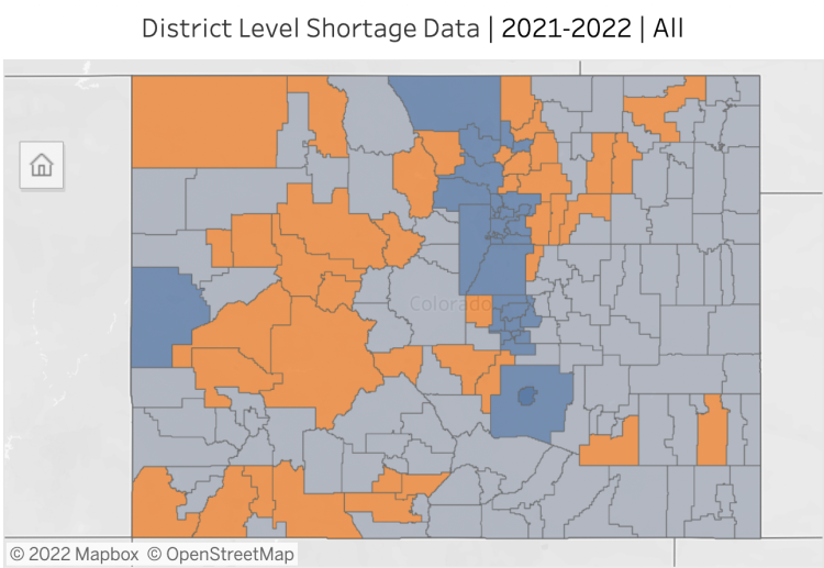 Colorado map of teacher shortages
