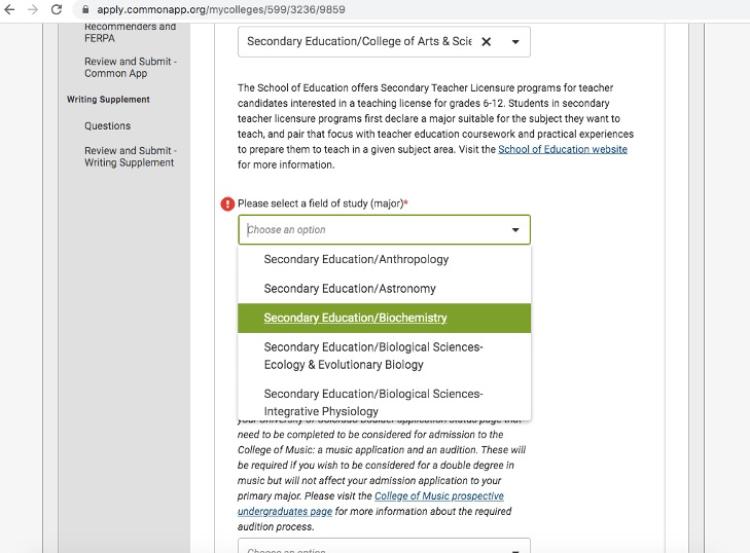 Select the major that corresponds to the Arts and Sciences major you wish to pursue alongside of your Secondary Education license