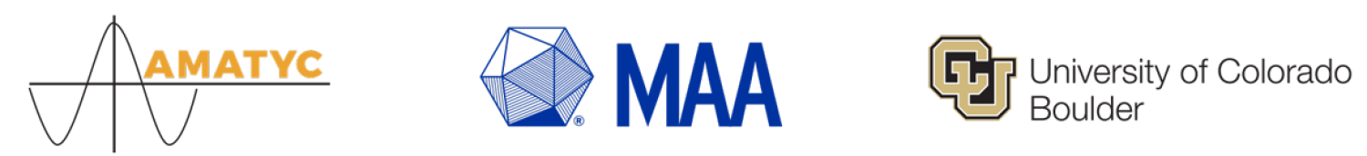 logos for AMATYC, MAA, CU Boulder