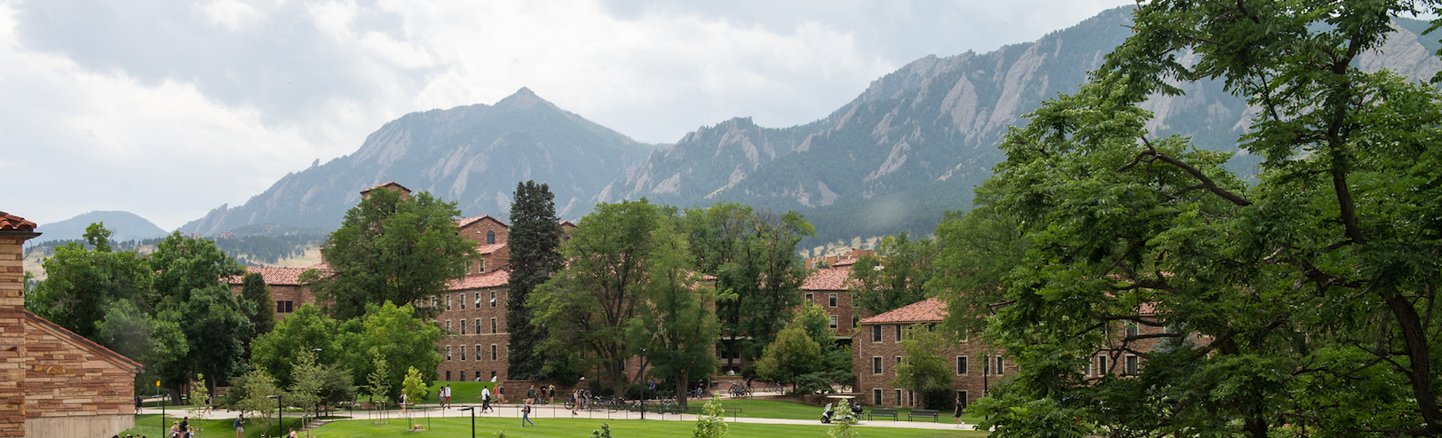 View of the Flatirons and campus