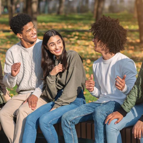 students chatting in a group