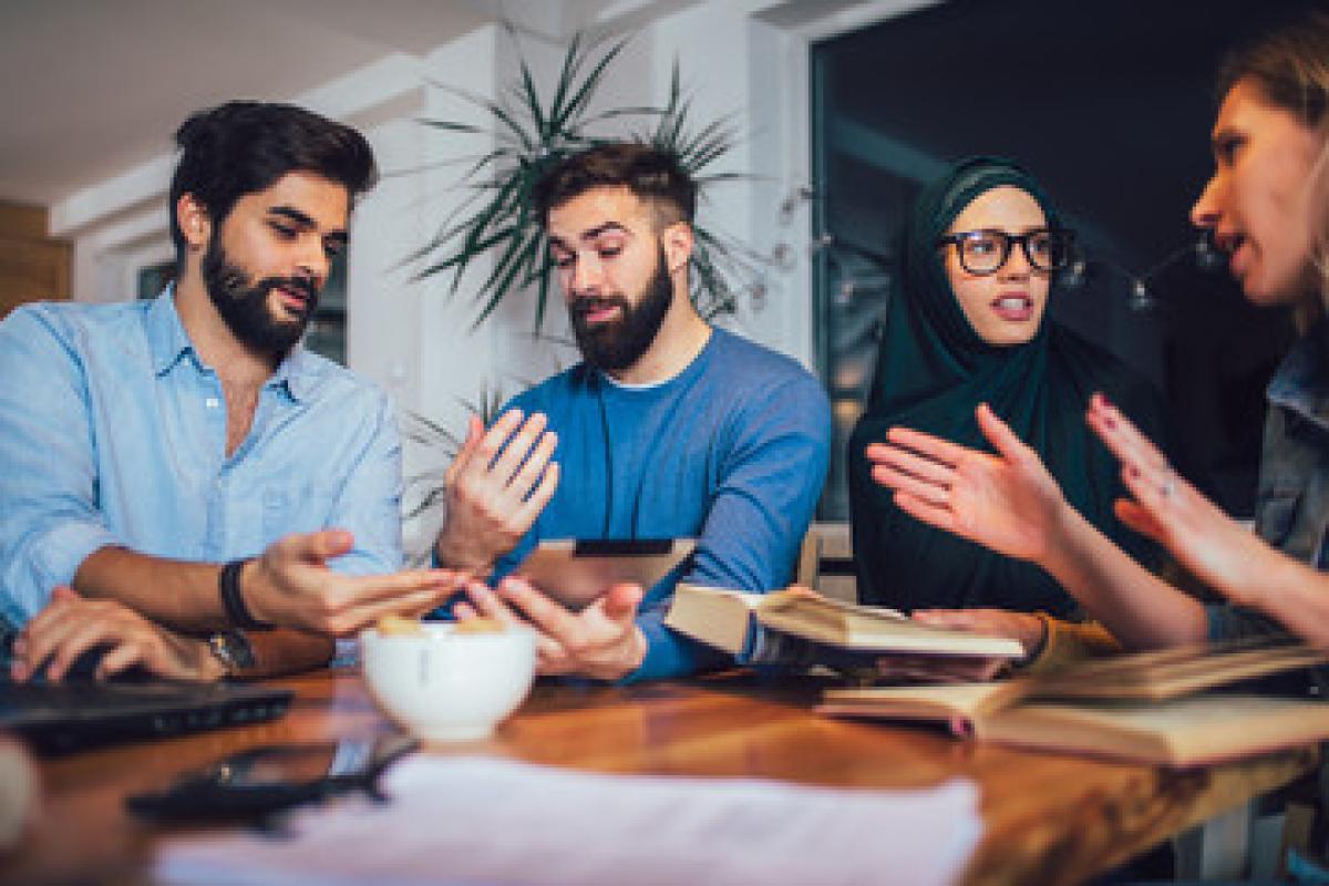 students chatting in a group