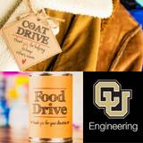 Coat and food drive with CU Engineering logo